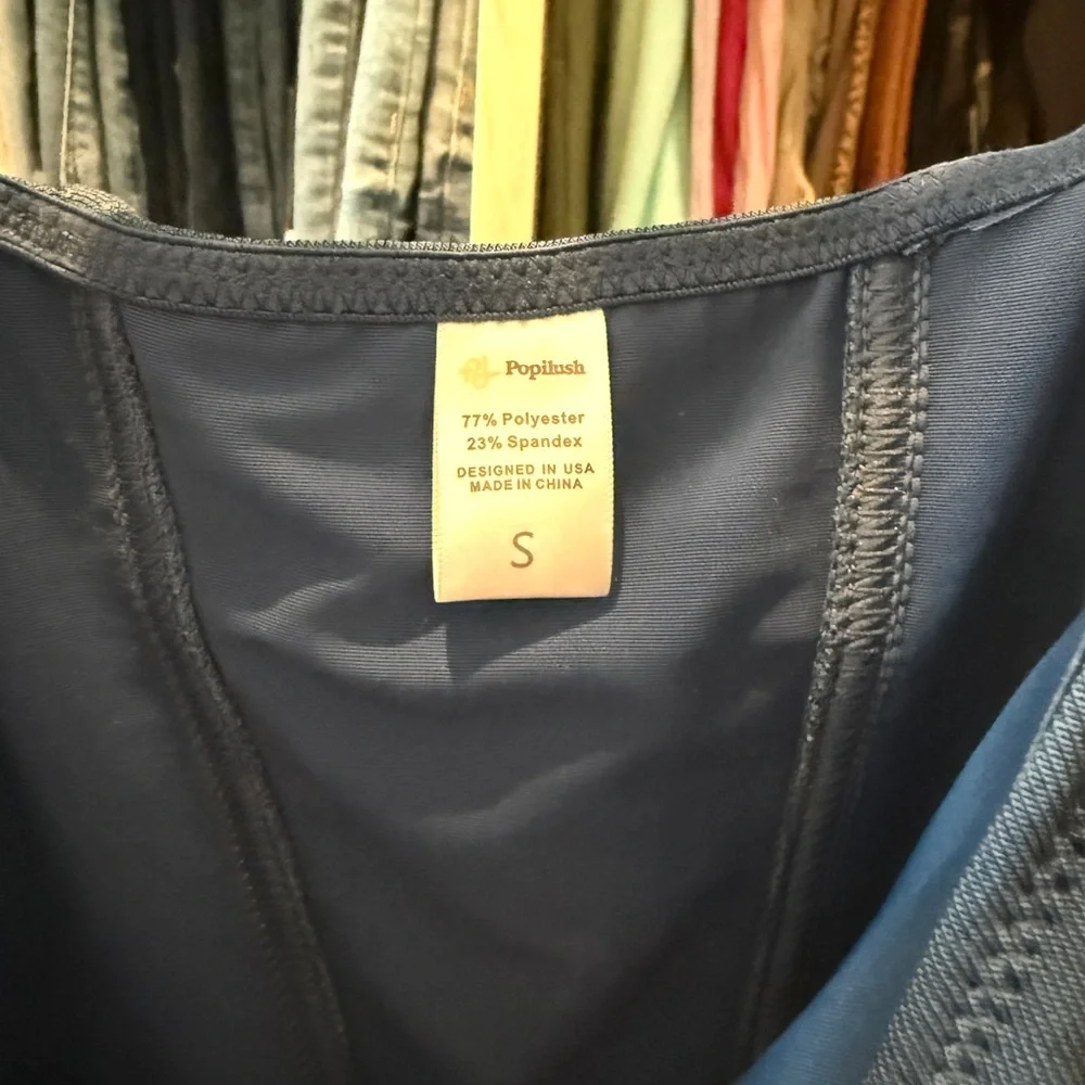Popilush Shapewear Denim Square Neck Zip Front Sculpting Romper - Picture 5 of 5